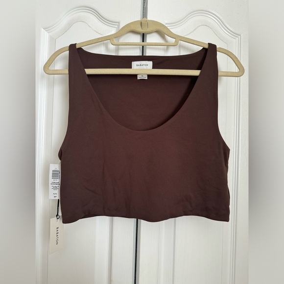 NWT Aritzia Babaton Contour scoopneck crop tank XL Rich mocha brown - Picture 1 of 4